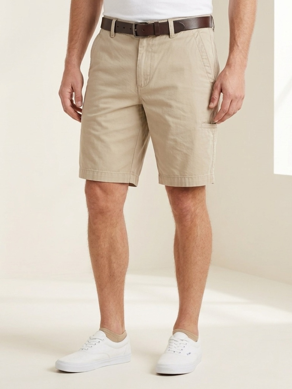 Dockers Perfect Shorts Men's 34 Khaki Tan Flat Front 100% Cotton 9.5" Inseam